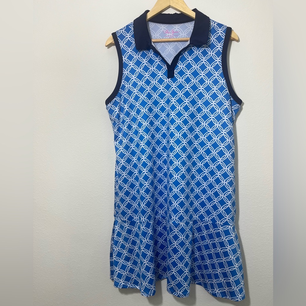 Tennis 🎾 Vacation Blue Geometric Pattern Sleeveless Dress
